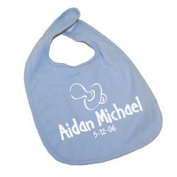 New Baby Boy Pacifier Blue Personalized Blue/White Bib